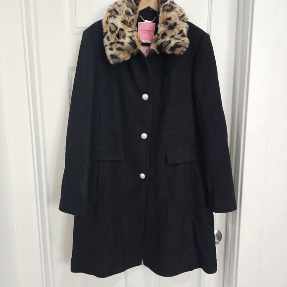Kate Spade Cheetah-Print Faux Fur Collar Coat - Picture 2 of 8